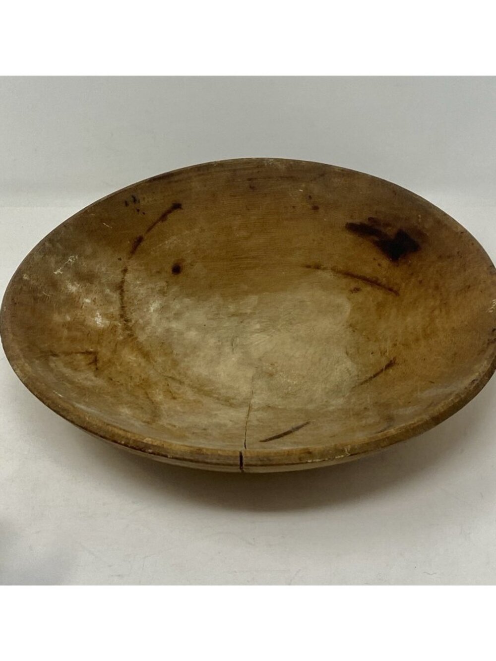 Antique Primitive Hand Turned Wooden Dough Bowl Off Round 11” X 10.5” Farmhouse